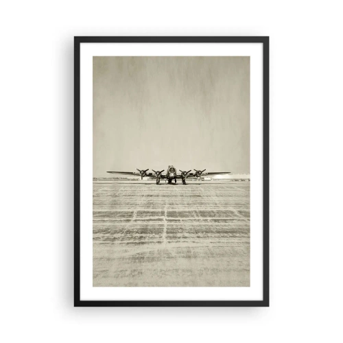 Plakat i sort ramme - Et veteranfly på landingsbanen - 50x70cm - Som altid klar - Moderne vægdekoration til stue og soveværelse ARTTOR