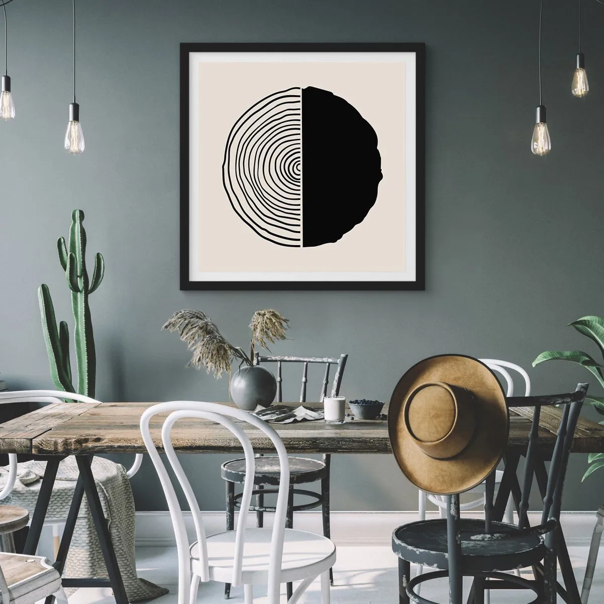 Plakat i sort ramme - Halvt og halvt - 60x60 cm