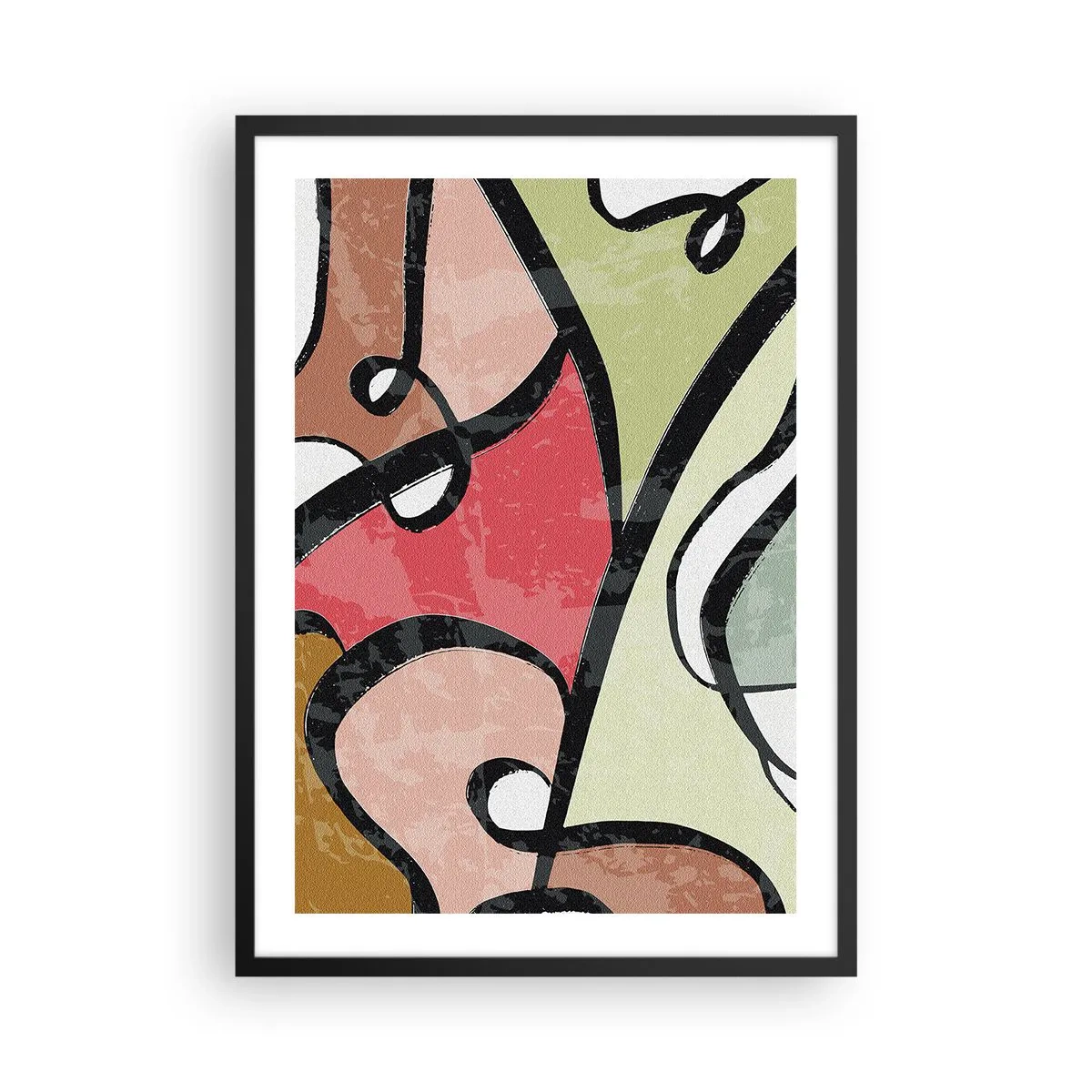 Plakat i sort ramme - Farverig abstraktion med sorte konturer - 50x70cm - Pirouetter blandt farver - Moderne vægdekoration til stue og soveværelse ARTTOR
