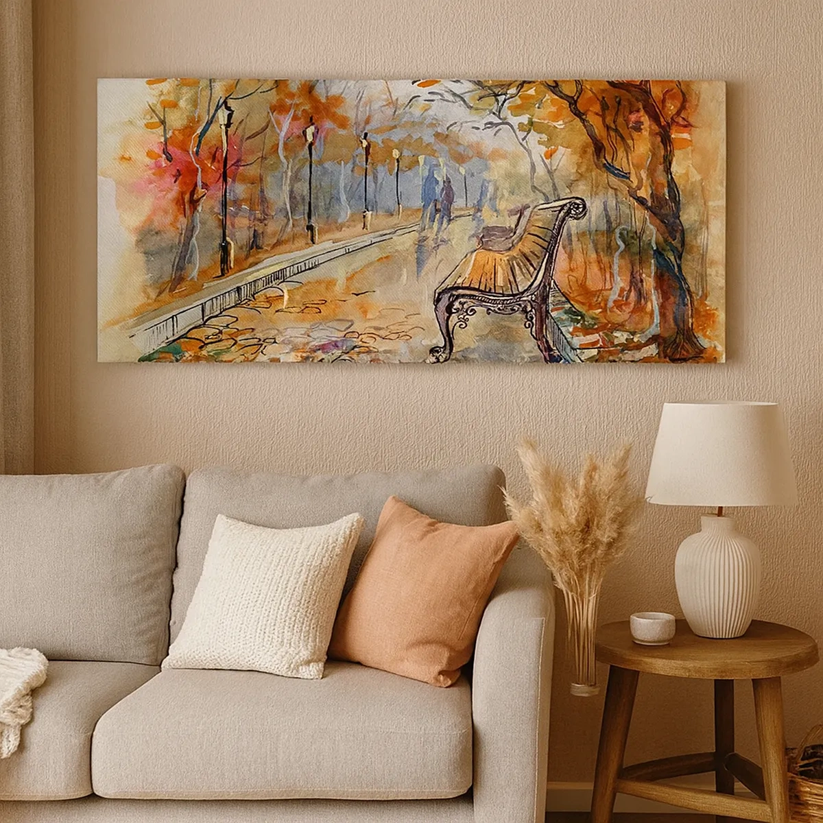 Lærredstryk - Billede på lærred - Gå sammen ind i efteråret - 30x30 cm