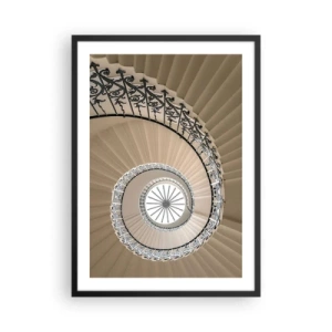 Plakat i sort ramme - Fotografi af en vindeltrappe med en dekorativ balustrade - 50x70cm - I midten af en skal - Moderne vægdekoration til stue og soveværelse ARTTOR