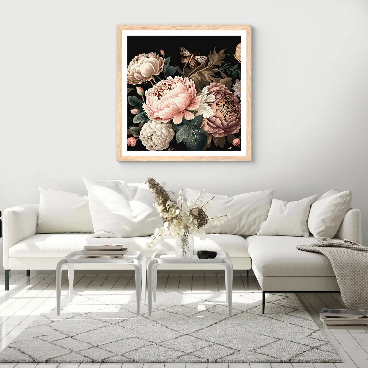 Plakat i ramme af lyst egetræ - I barok stil - 60x60 cm