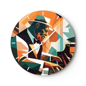 Vægur, Uret - Jazzmusiker ved klaveret i geometrisk stil - 30x30cm - Alt det jazz - Moderne vægdekoration til stue, køkken og soveværelse ARTTOR