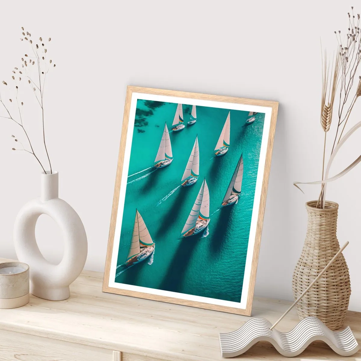 Plakat i ramme af lyst egetræ - Konkurrerer med vinden - 61x91 cm