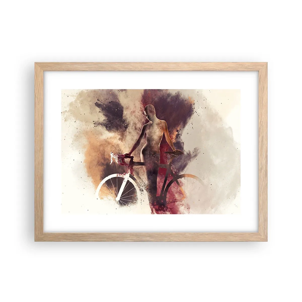 Plakat i ramme af lyst egetræ - I marmor former den cyklende sjæl - 40x30 cm