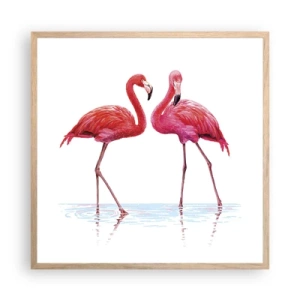 Plakat i ramme af lyst egetræ - Lyserødt randez-vous - 60x60 cm