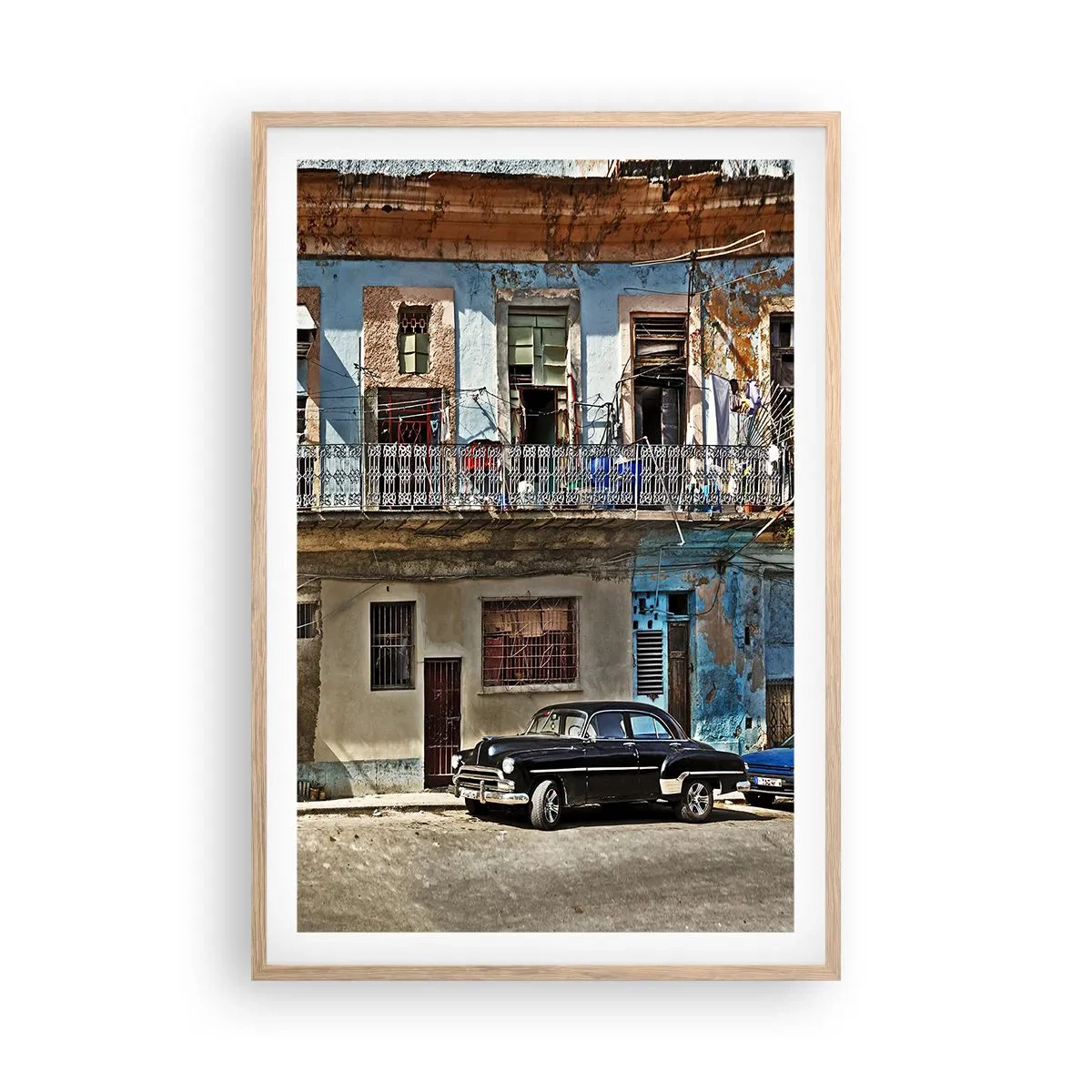 Plakat i ramme af lyst egetræ - Havana stemning - 61x91 cm