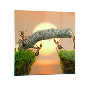 Billede på glas - Glædeligt, fælles arbejde - 70x70 cm