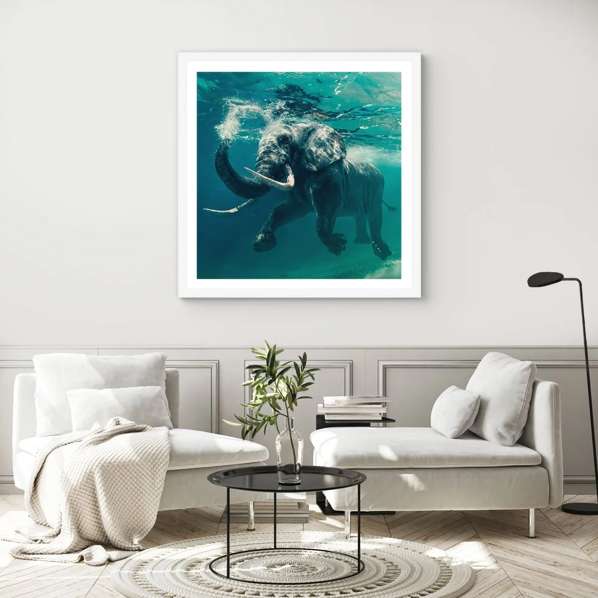 Plakat i hvid ramme - Alle kan lide at svømme - 60x60 cm