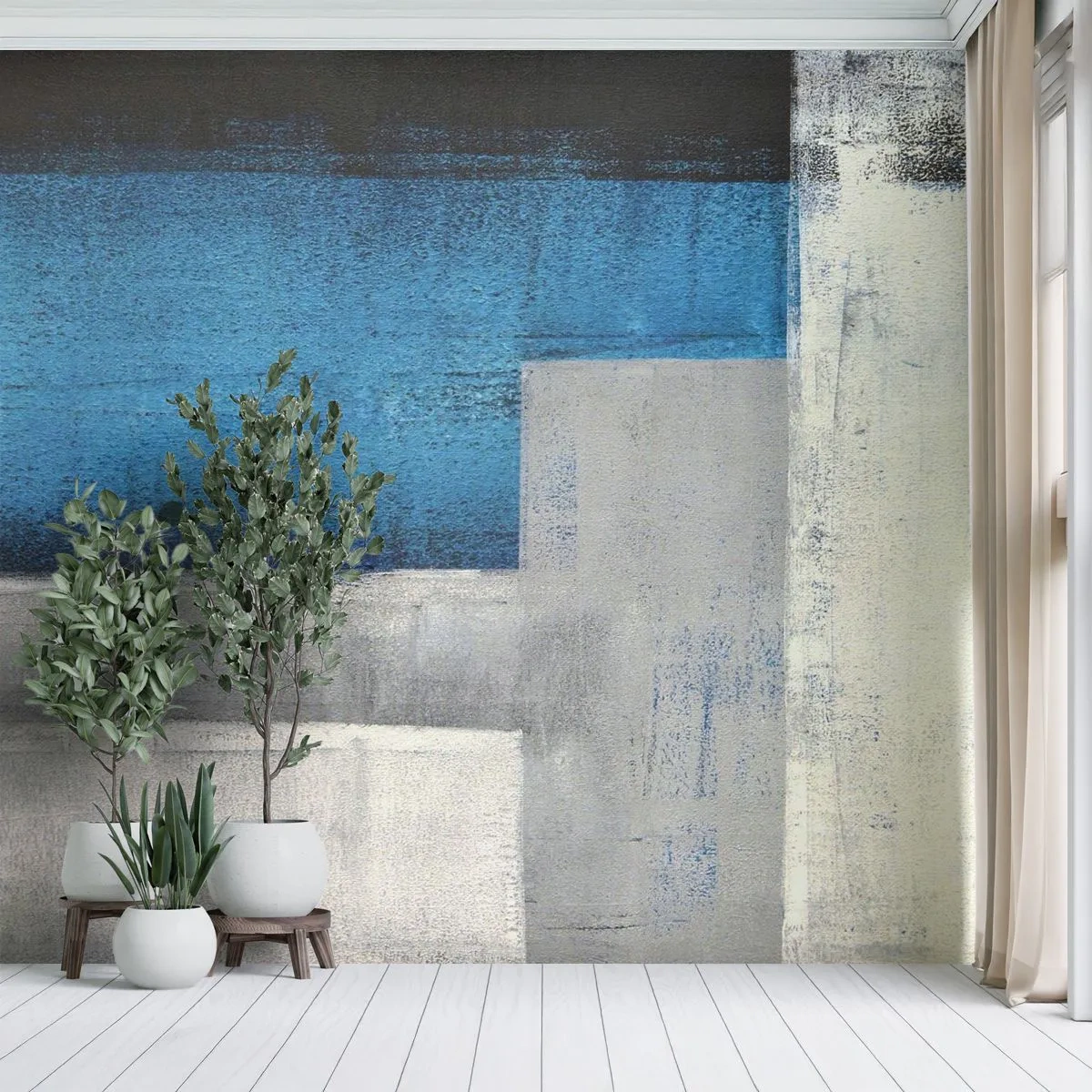 Fototapet Standard Eco - Poetisk komposition af grå og blå - Abstraktion, Stykke, Maleri - 350x256 cm
