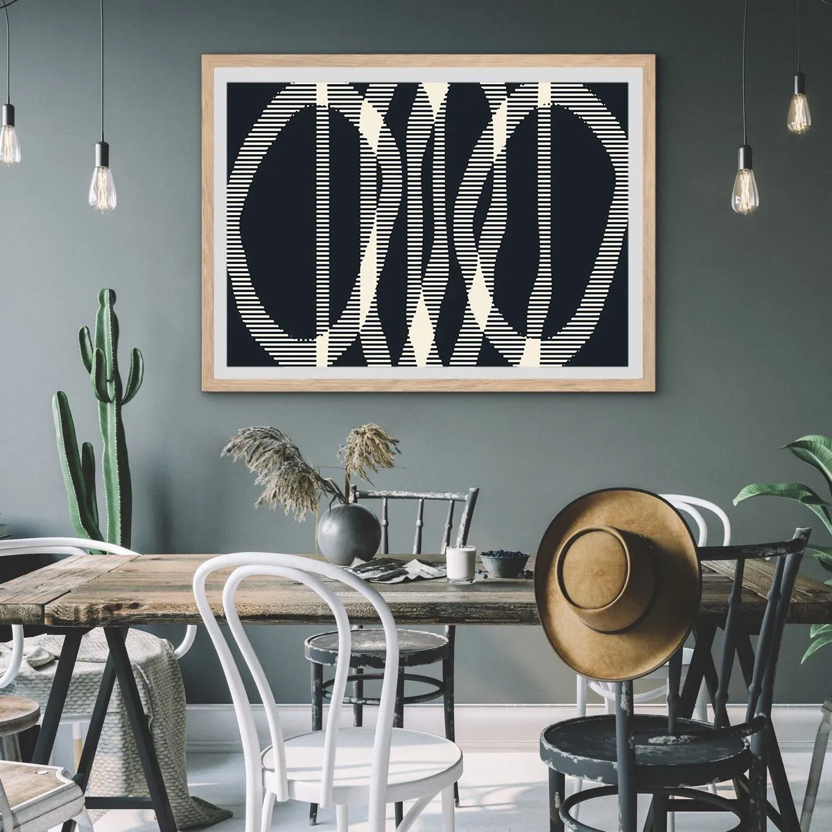 Plakat i ramme af lyst egetræ - Forsøg på at bryde igennem mørket - 70x50 cm