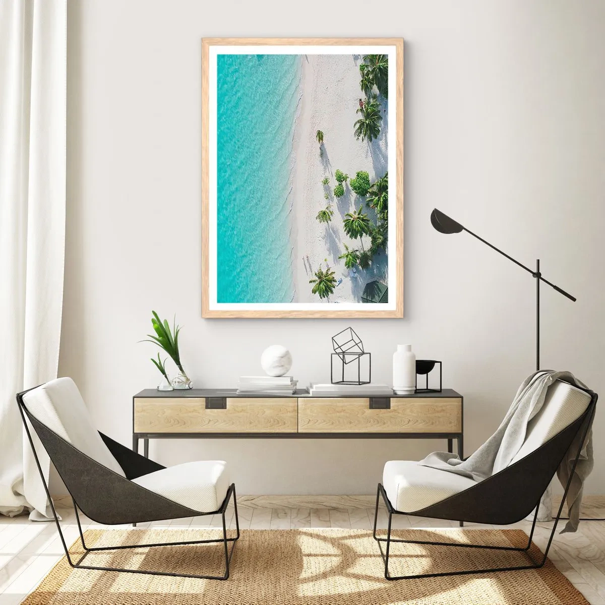 Plakat i ramme af lyst egetræ - Ferie i paradis - 30x40 cm