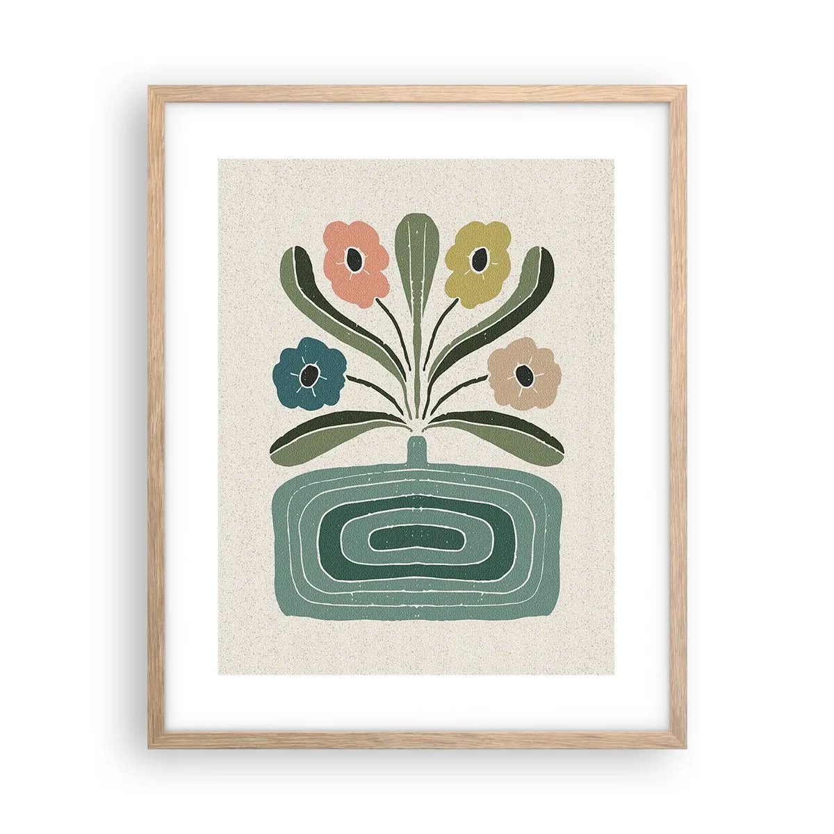 Plakat i ramme af lyst egetræ - Symmetrisk buket - 40x50 cm