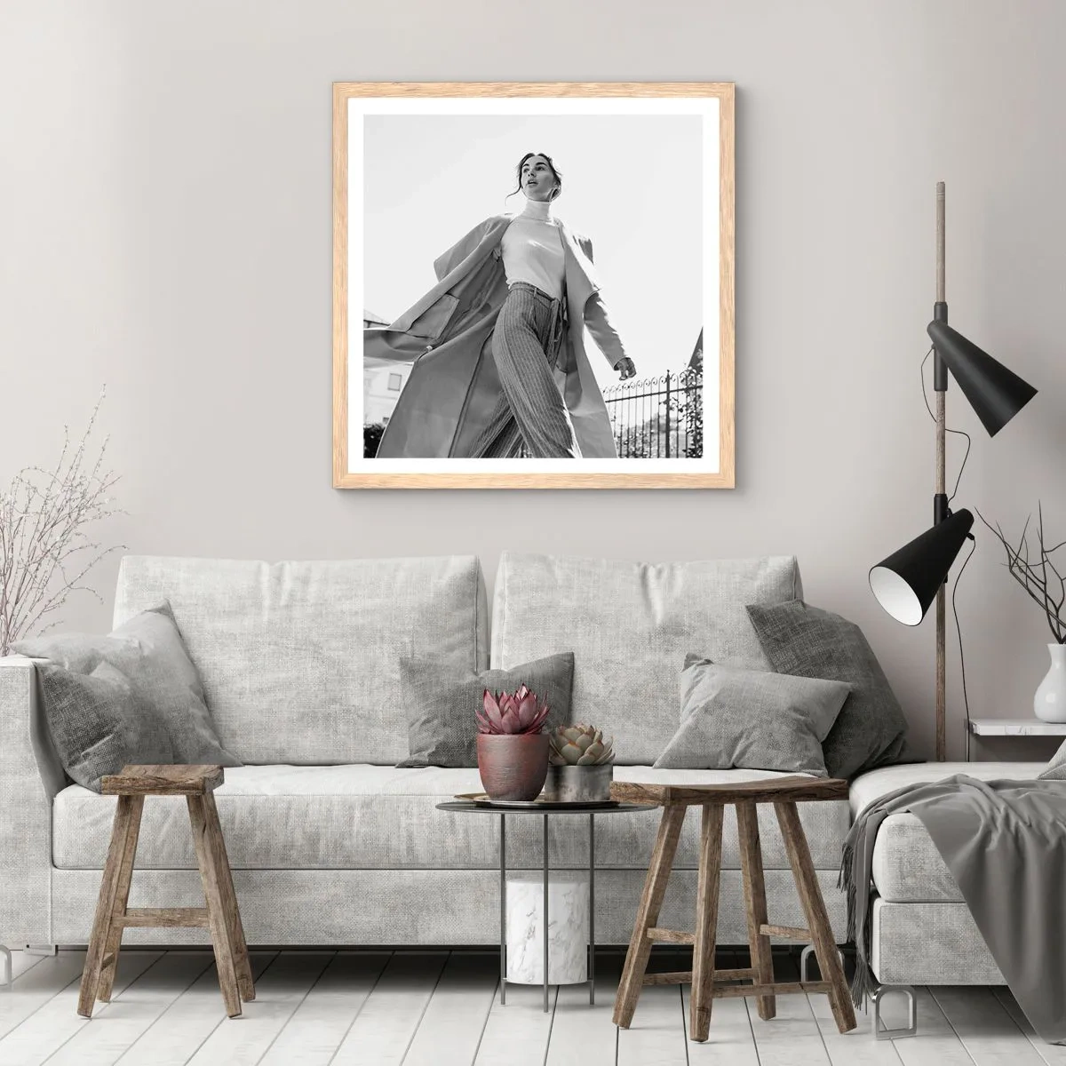 Plakat i ramme af lyst egetræ - Kommer du med mig? - 30x30 cm