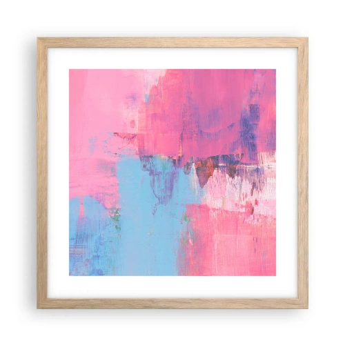 Plakat i ramme af lyst egetræ - Lyserød, blå og en knivspids lys - 40x40 cm