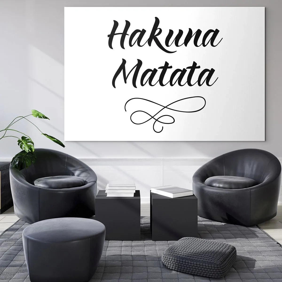 Billede på glas - Hakuna Matata-skrift med dekorativ accent på en hvid baggrund - 70x50cm - Bedste råd - Moderne vægdekoration til stue og soveværelse ARTTOR