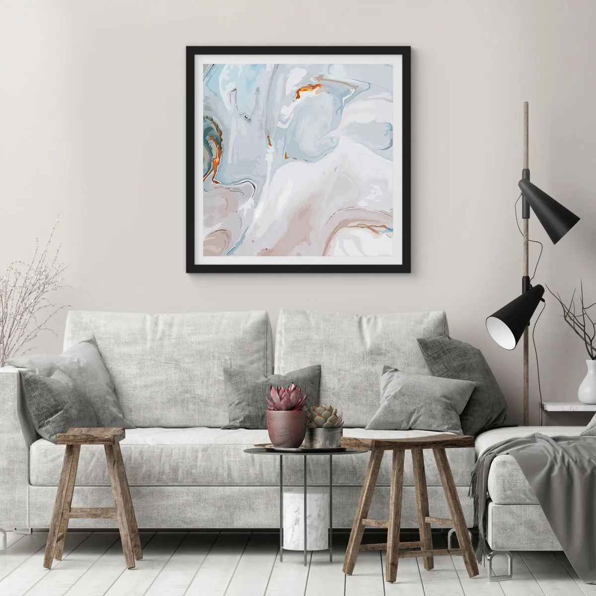 Plakat i sort ramme - Hvid opløftet - 40x40 cm