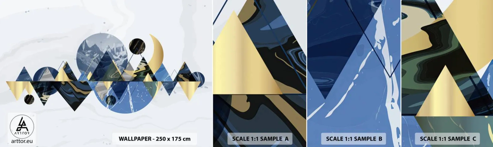 Prøve Fototapet Selvklæbende Deluxe Sticker - Geometrisk landskab - Abstraktion, Bjerge, Stykke - 100x30 cm