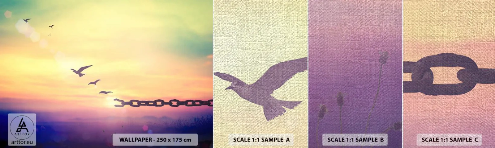 Prøve Fototapet Premium Canvas - Sejr for frihed - Abstraktion, Fugle, Stykke - 100x30 cm