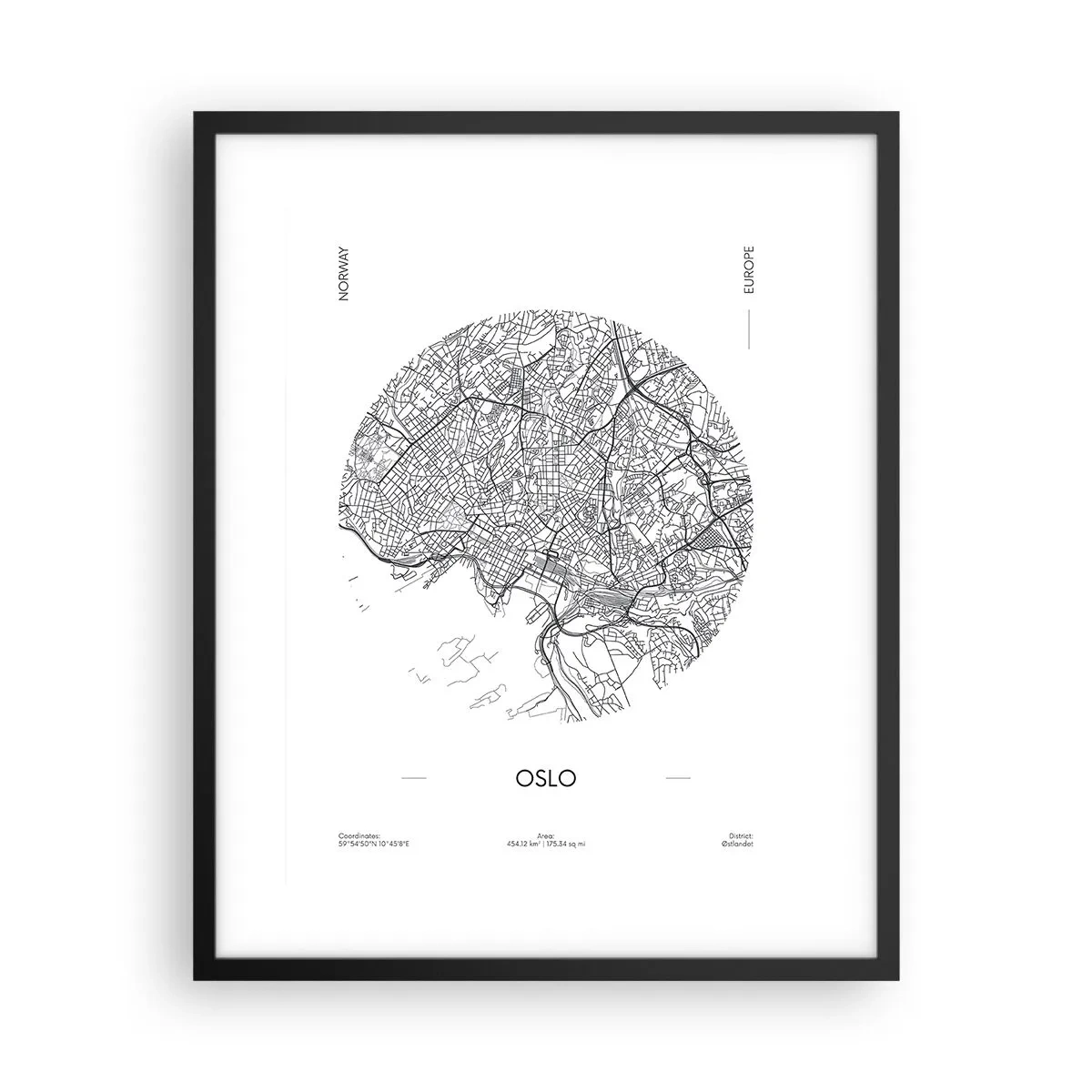 Plakat i sort ramme - Anatomi af Oslo - 40x50 cm