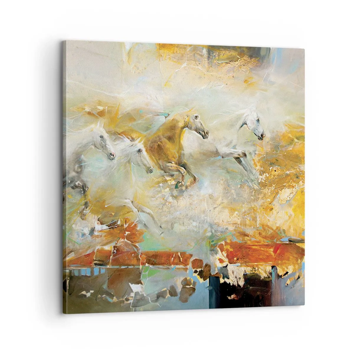 Lærredstryk - Billede på lærred - Galopperer gennem lyset - 60x60 cm