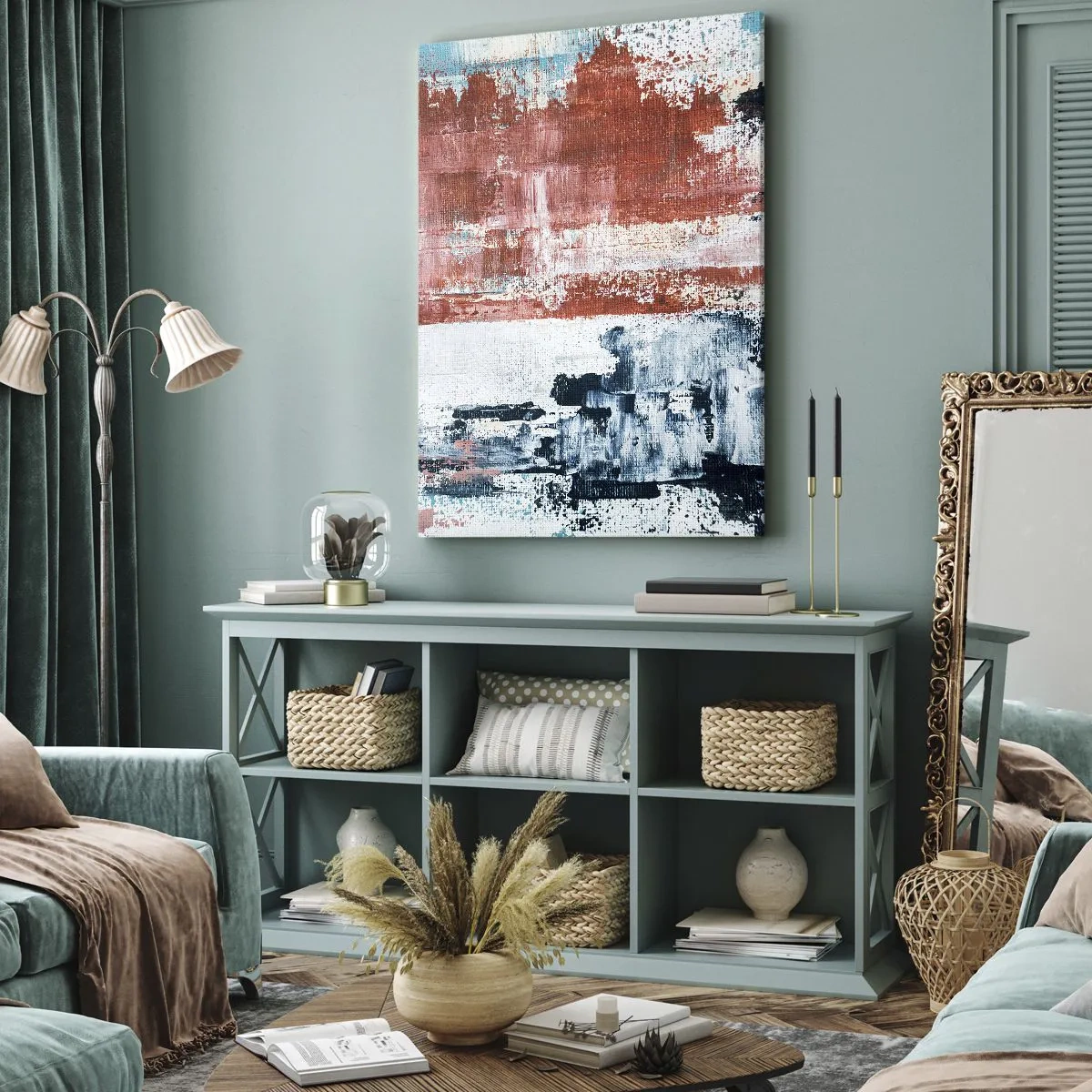 Lærredstryk - Billede på lærred - Abstrakt halvt og halvt - 45x80 cm