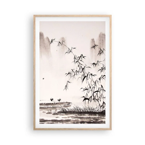 Plakat i ramme af lyst egetræ - Stilhed i rismarkerne - 61x91 cm