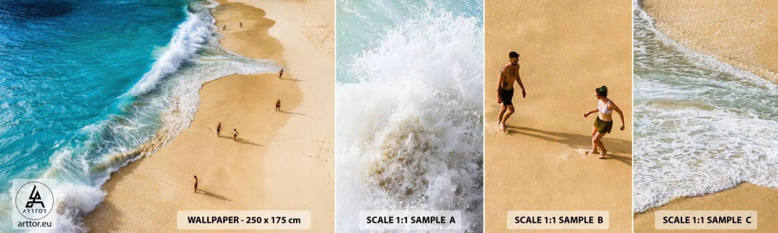 Prøve Fototapet Selvklæbende Deluxe Sticker - Og så solen, stranden... - Strand, Havets kyst, Hav - 100x30 cm