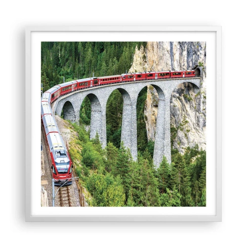 Plakat i hvid ramme - Udsigt over bjergene til gengæld - 60x60 cm