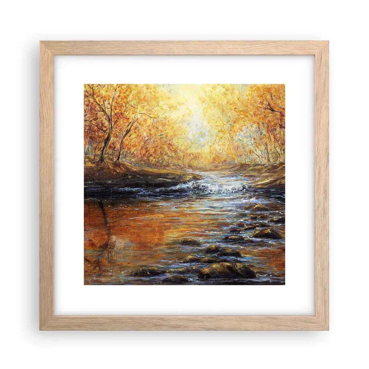 Plakat i ramme af lyst egetræ - Gylden strøm - 30x30 cm