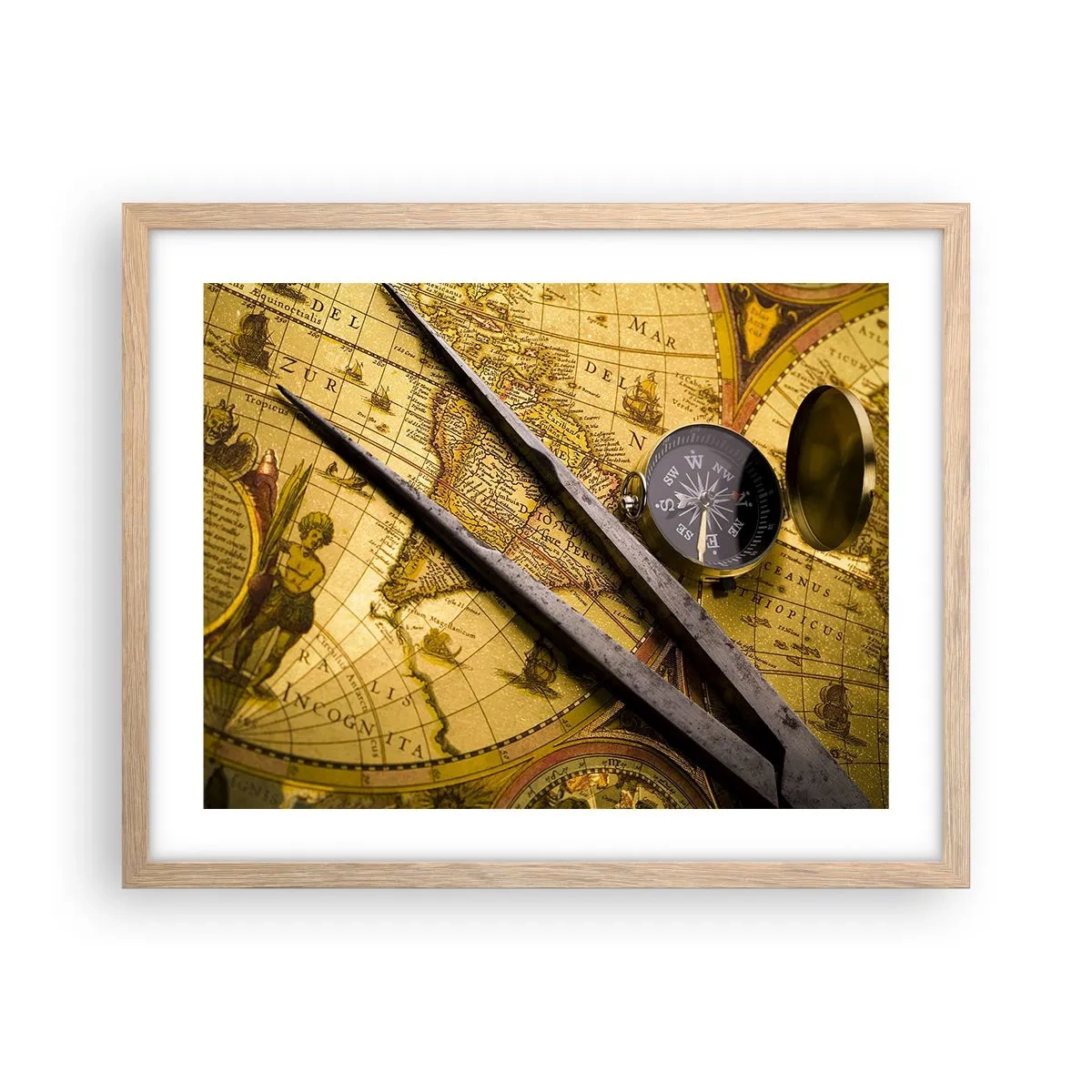 Plakat i ramme af lyst egetræ - Hvor er skattene? - 50x40 cm