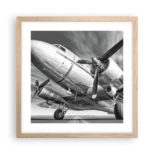 Plakat i ramme af lyst egetræ - Altid klar til at flyve - 40x40 cm