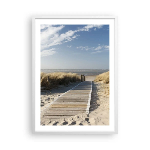 Plakat i hvid ramme - Bag klitten, i græssets summen - 50x70 cm