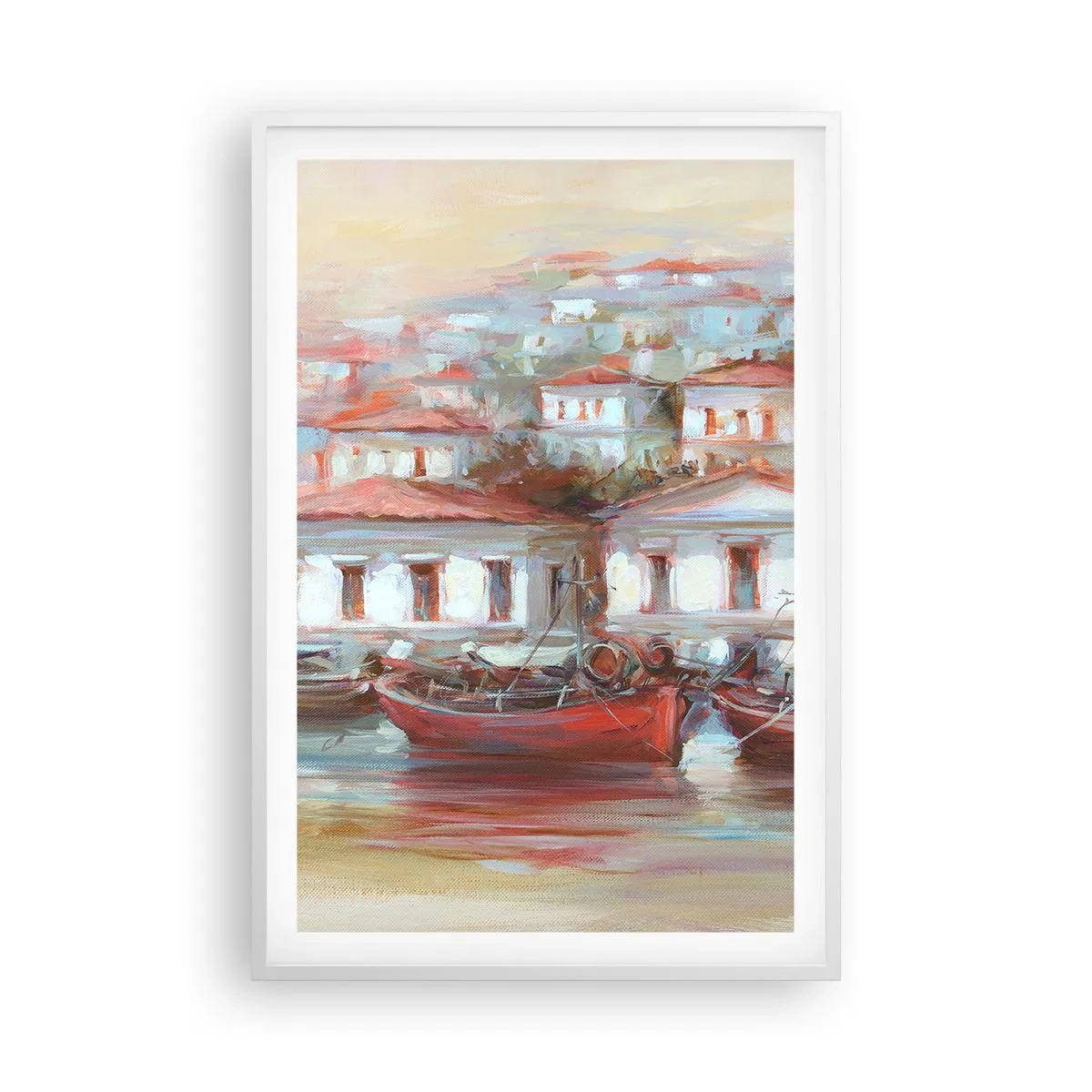 Plakat i hvid ramme - Lykkelig by - 61x91 cm