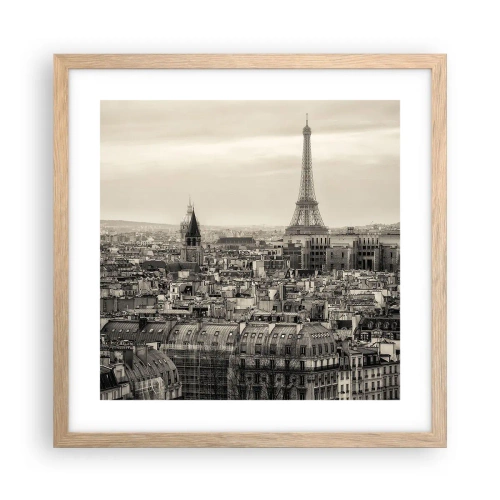 Plakat i ramme af lyst egetræ - Over Paris' hustage - 40x40 cm