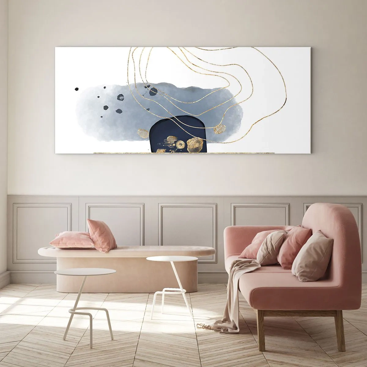 Billede på glas - Blå-gylden fantasi - 100x40 cm