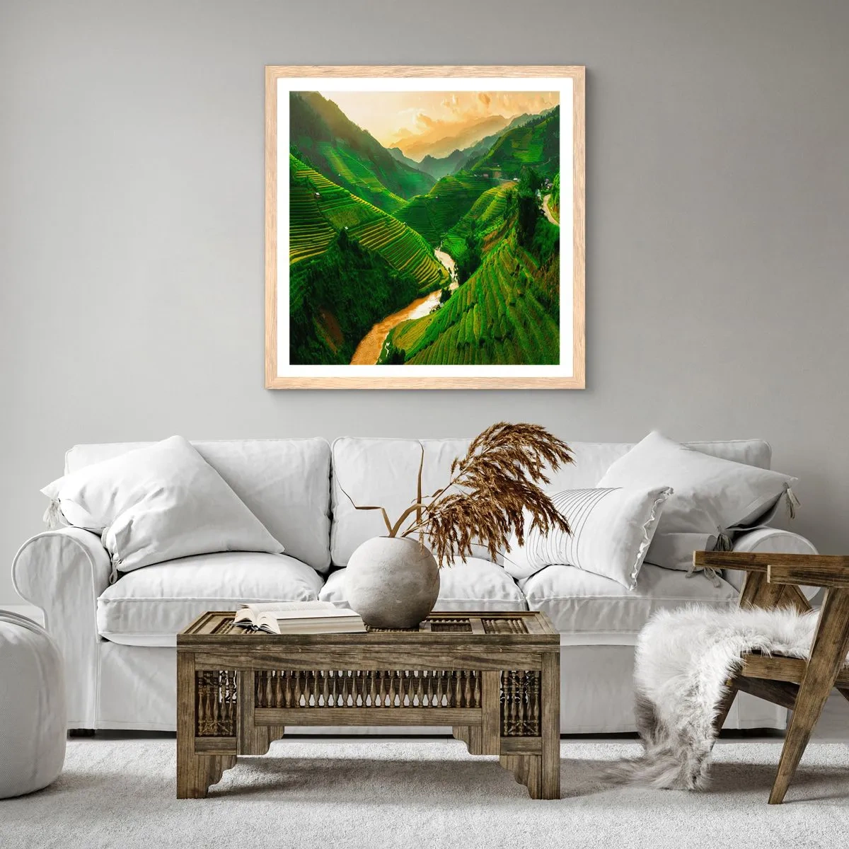 Plakat i ramme af lyst egetræ - Vietnamesisk dal - 60x60 cm