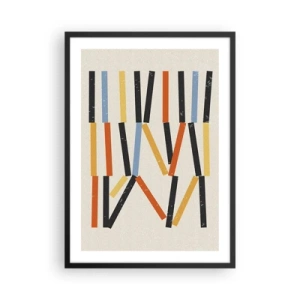 Plakat i sort ramme - Farverig geometrisk abstraktion med lodrette linjer - 50x70cm - Vandret komposition - Moderne vægdekoration til stue og soveværelse ARTTOR