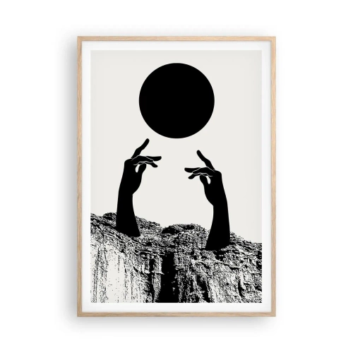 Plakat i ramme af lyst egetræ - Surrealistisk komposition: solen og resten - 70x100 cm