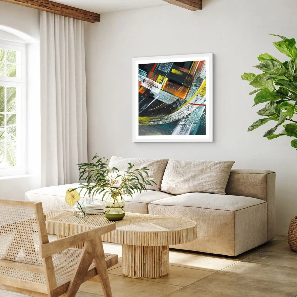 Plakat i hvid ramme - Bevægelsesenergi - 60x60 cm