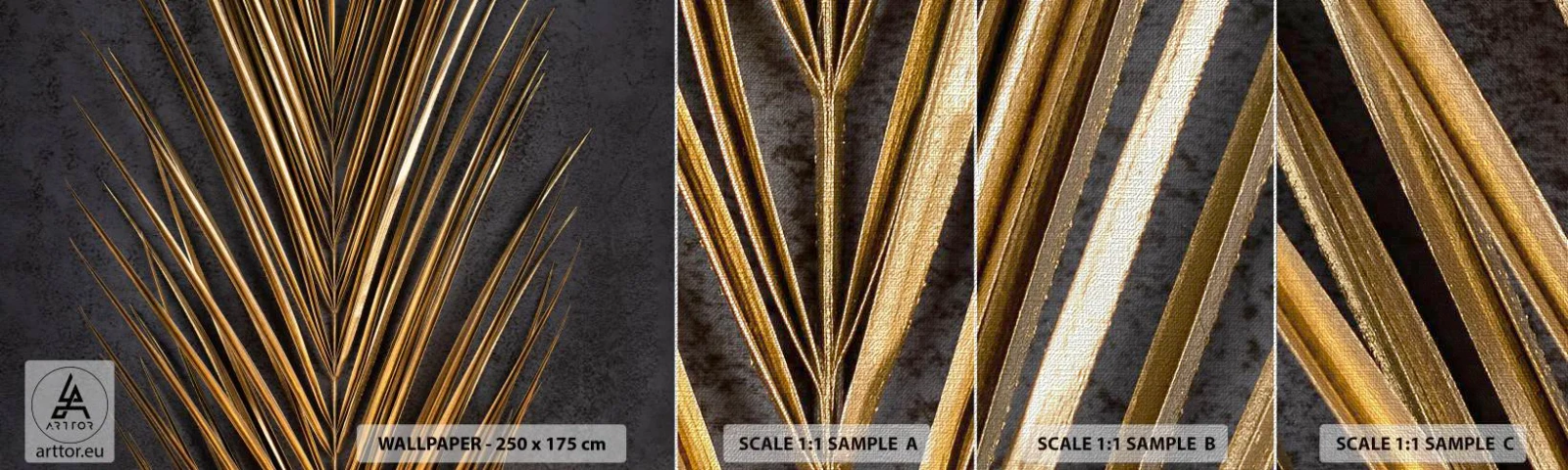 Prøve Fototapet Premium Canvas - Tropernes guld - Palmeblad, Stykke, Abstraktion - 100x30 cm