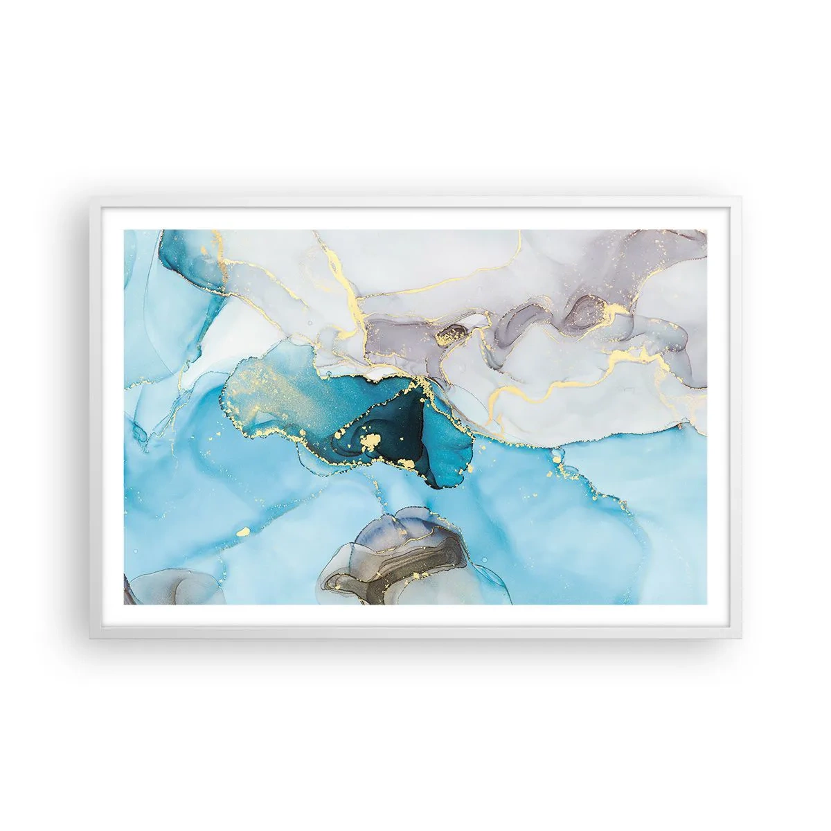 Plakat i hvid ramme - En undersøgelse af mødet mellem grå og turkis - 91x61 cm