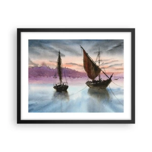 Plakat i sort ramme - Aften i havnen - 50x40 cm