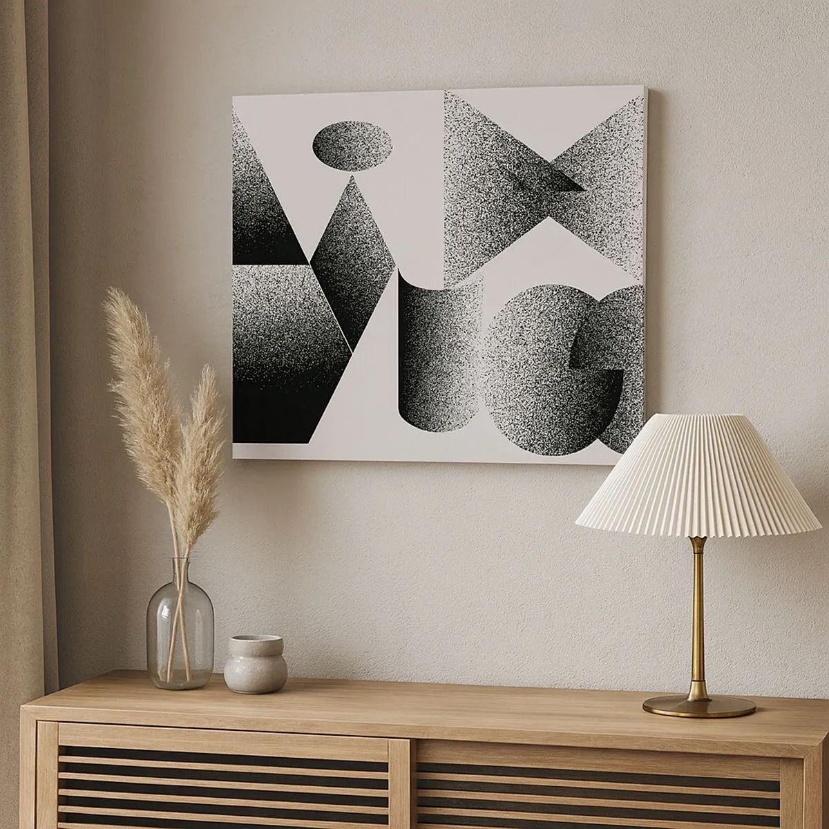 Lærredstryk - Billede på lærred - Geometri bestående af vinkler og ovale former - 70x50cm - Vinkler og ovaler - Moderne vægdekoration til stue og soveværelse ARTTOR