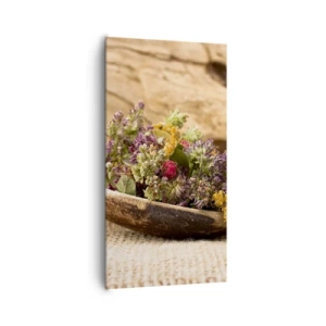 Lærredstryk - Billede på lærred - Farverige blomster og velduftende urter - 65x120 cm