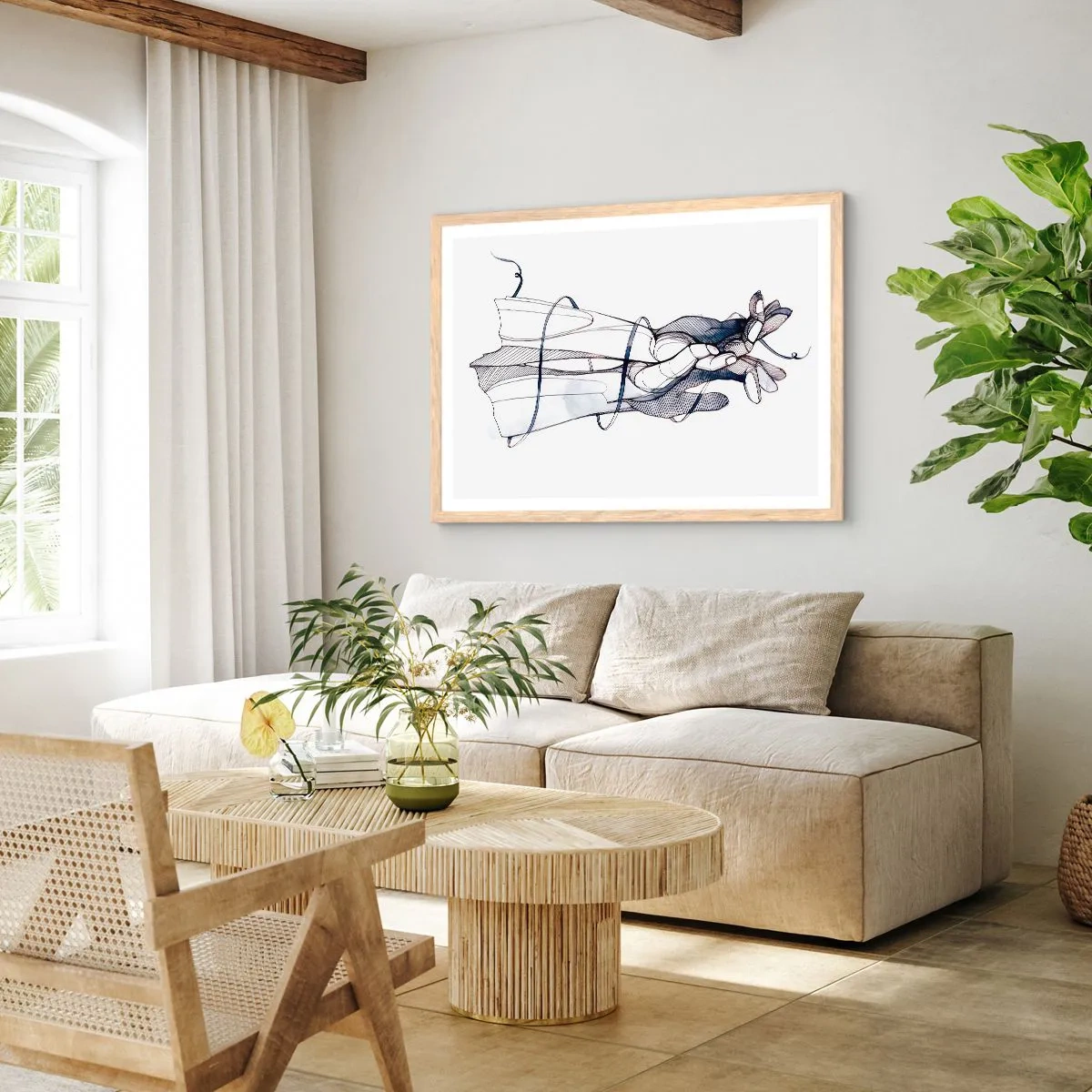 Plakat i ramme af lyst egetræ - En undersøgelse af berøring - 50x40 cm