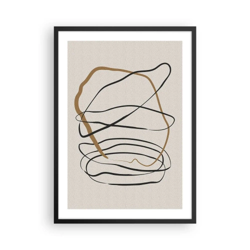 Plakat i sort ramme - Minimalistisk abstraktion med dynamiske linjer - 50x70cm - Komposition - dans i besiddelse - Moderne vægdekoration til stue og soveværelse ARTTOR