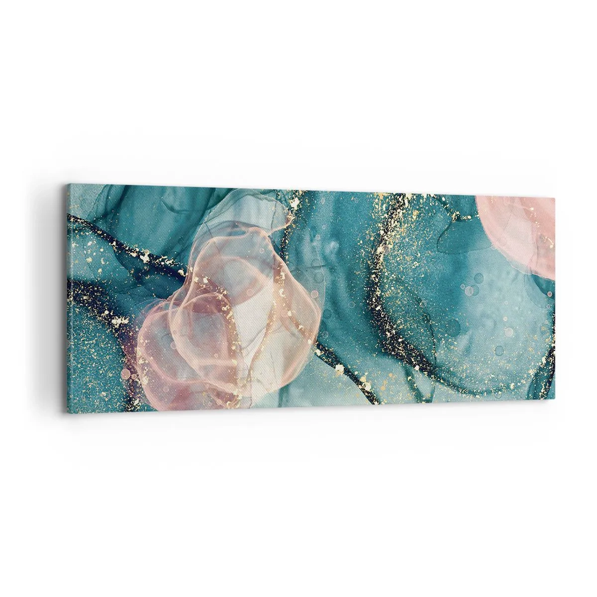 Lærredstryk - Billede på lærred - Silkeblå, tyl lyserød - 100x40 cm