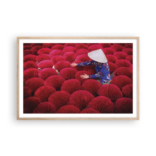 Plakat i ramme af lyst egetræ - I en rismark - 91x61 cm