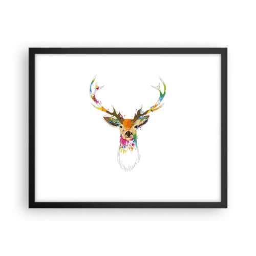 Plakat i sort ramme - Blid kronhjort badet i farver - 50x40 cm
